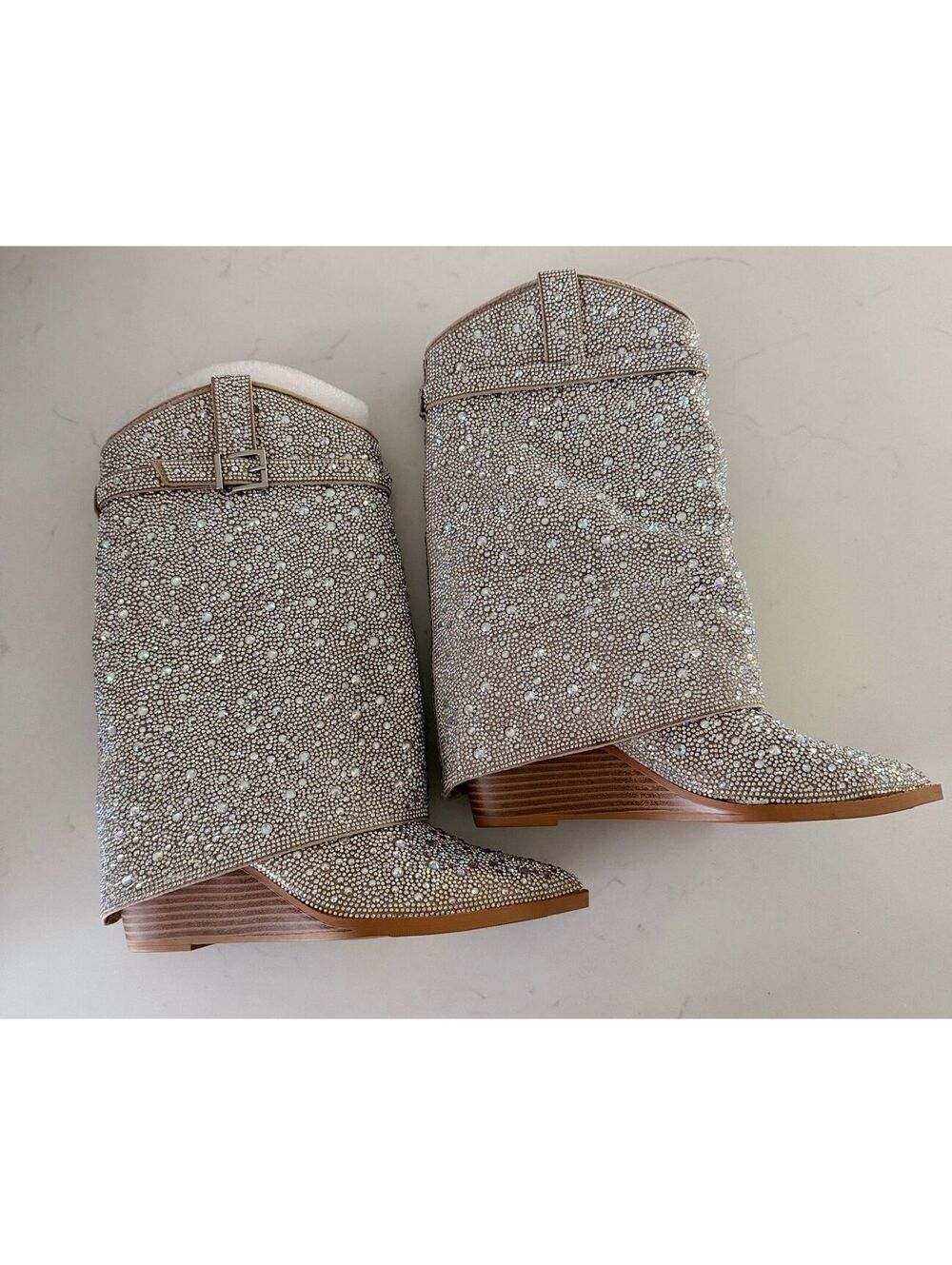 Madden Girl Joe Rhinestone Cuffed Wedge Western Dress Booties